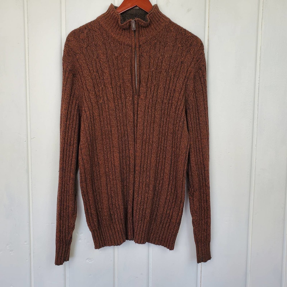 Oscar De La Renta Men's Large Cable Knit Sherpa 1/4 Zip Pullover Sweater